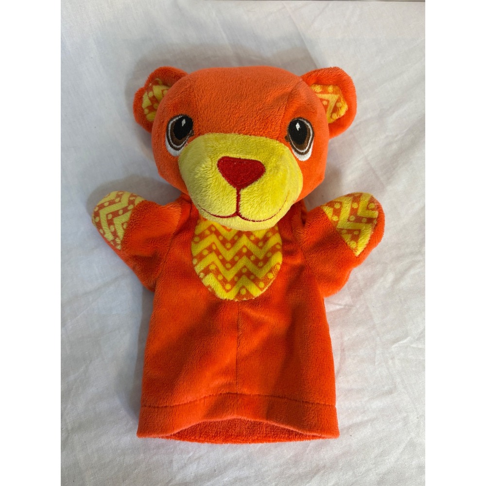 The Puppet Company Orange Bear Hand Puppet Plush Chevron Pattern Heart Nose 2013